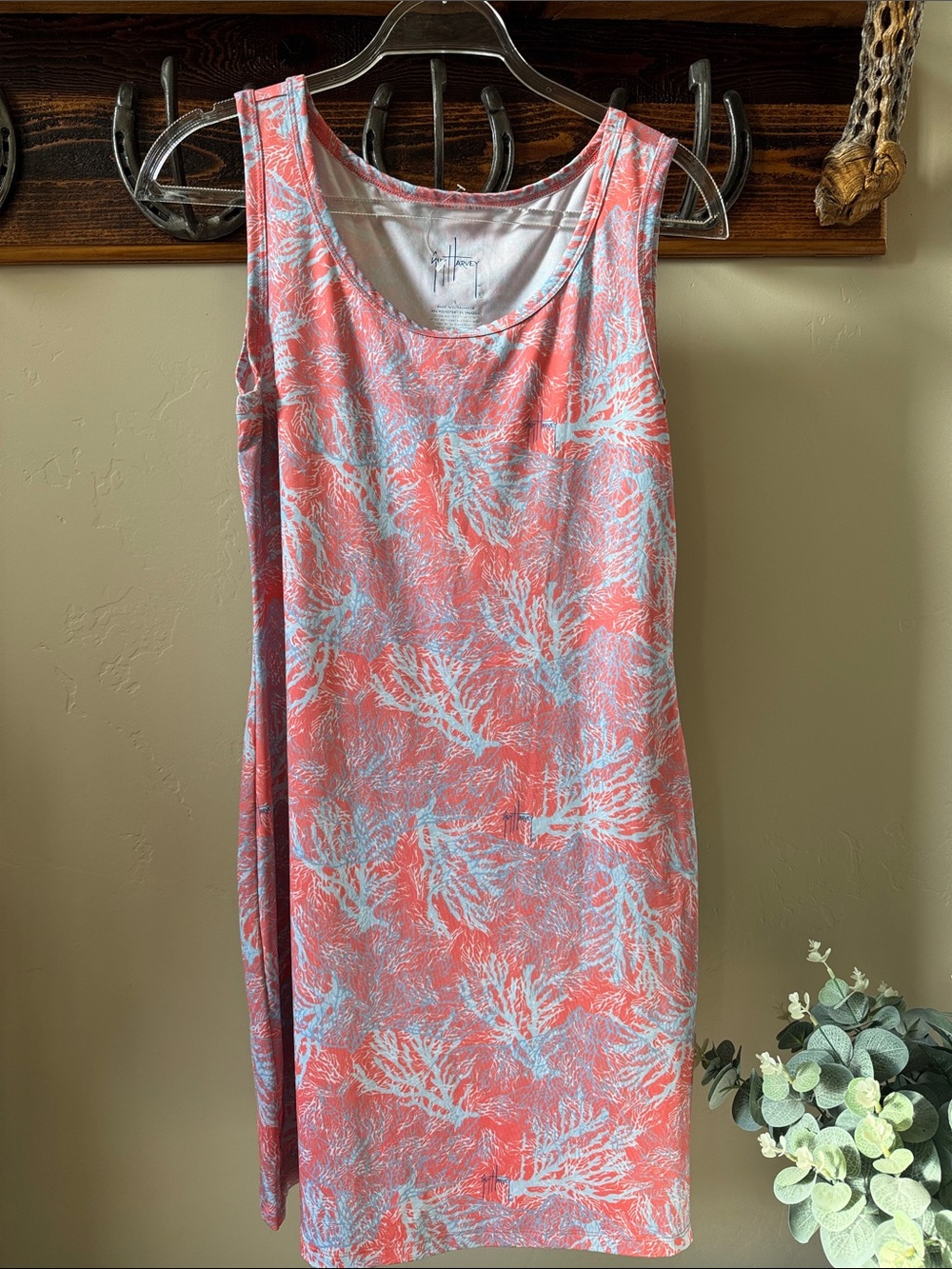 Guy Harvey Coral and Light Blue Sleeveless Printed Mini Dress